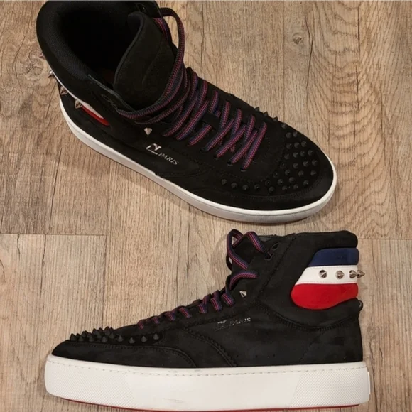 Christian Louboutin Black Sneakers with Red Soles and Blue-Red Details - Picture 2 of 7